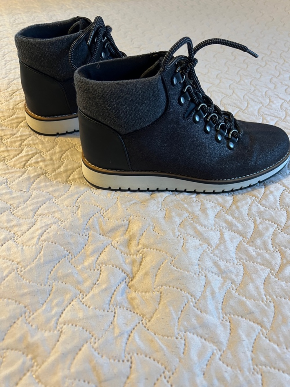 White Mountain Black Hiking-Inspired Ankle Boots with Gray Cuff